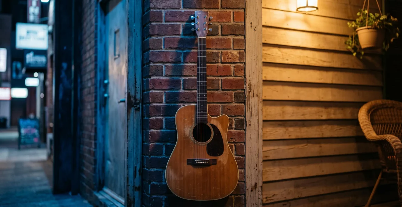 Split night scene evoking the electric blues clubs of Chicago and the acoustic porches of the Mississippi Delta near Memphis